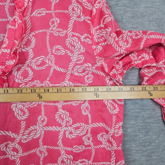 Share Talbots Women’s Size M Pink White Rope Printed V-neck 3/4 Sleeve Blouse - Picture 5 of 6